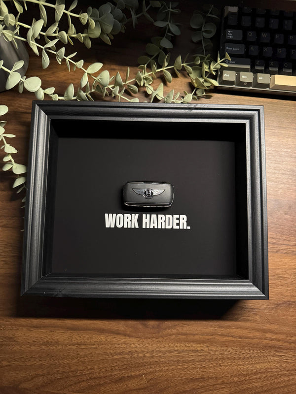 Bentley Key Frame – WORK HARDER Frame by FramedCash | (20x25cm) | Luxury Decór Frame Wall Art