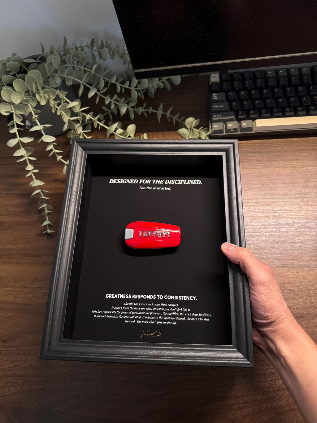 Designed for the Disciplined - Motivational Ferrari Key Frame (Black Edition)