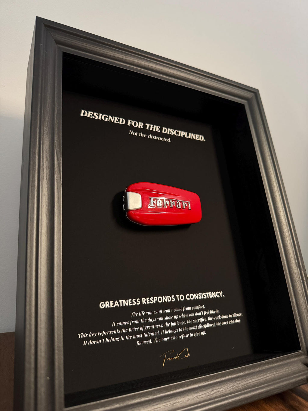 Designed for the Disciplined - Motivational Ferrari Key Frame (Black Edition)