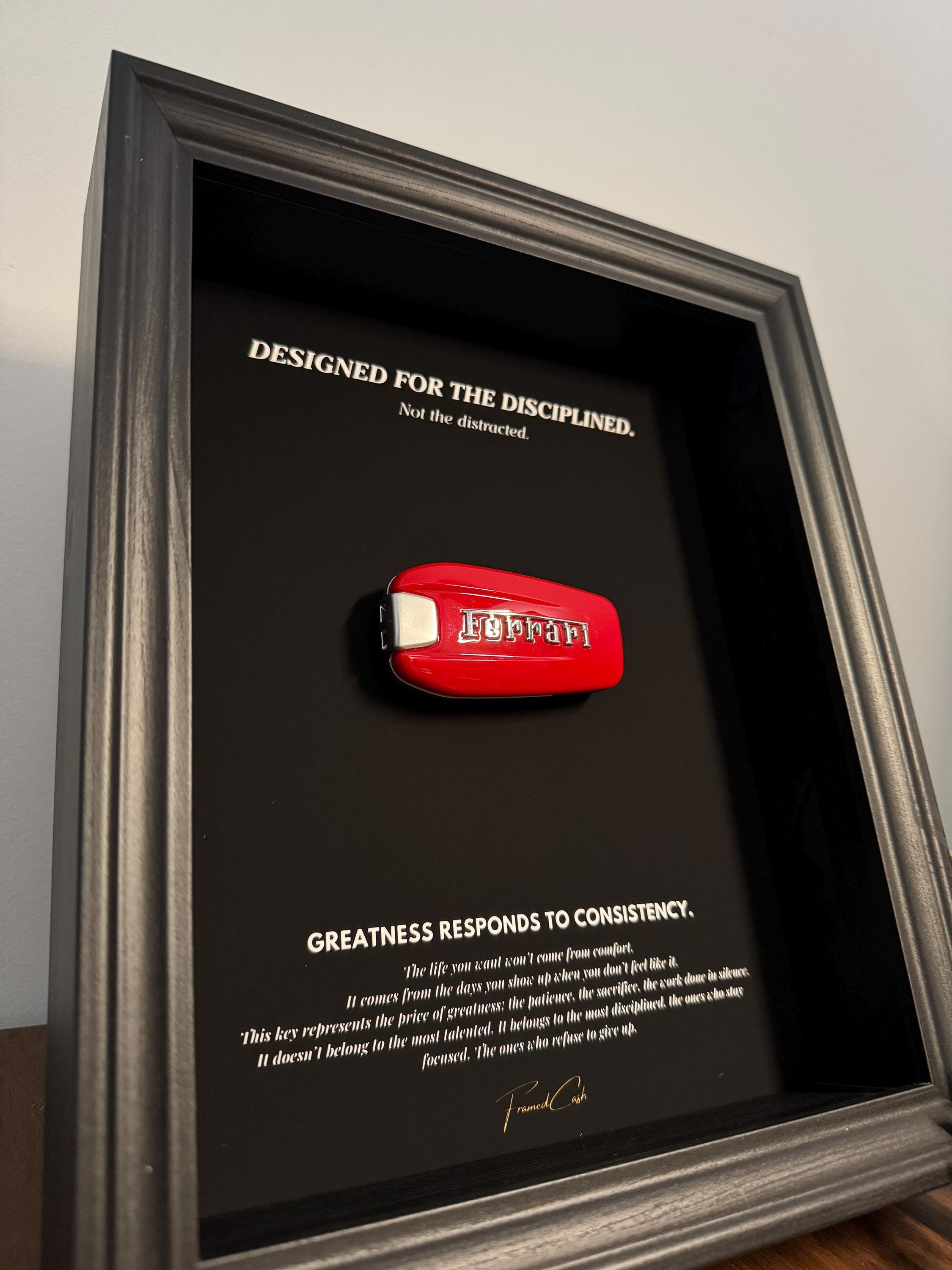 Designed for the Disciplined - Motivational Ferrari Key Frame (Black Edition)