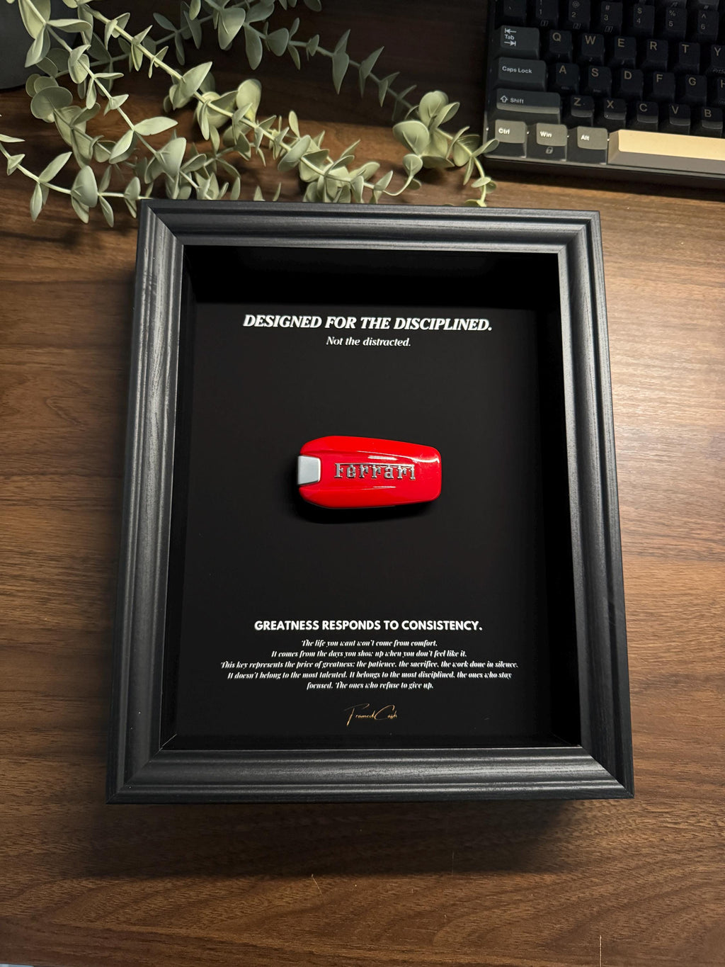 Designed for the Disciplined - Motivational Ferrari Key Frame (Black Edition)