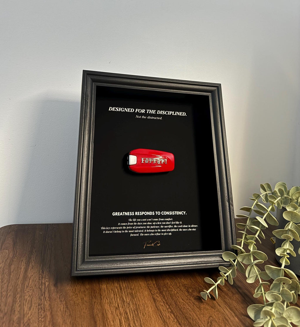 Designed for the Disciplined - Motivational Ferrari Key Frame (Black Edition)
