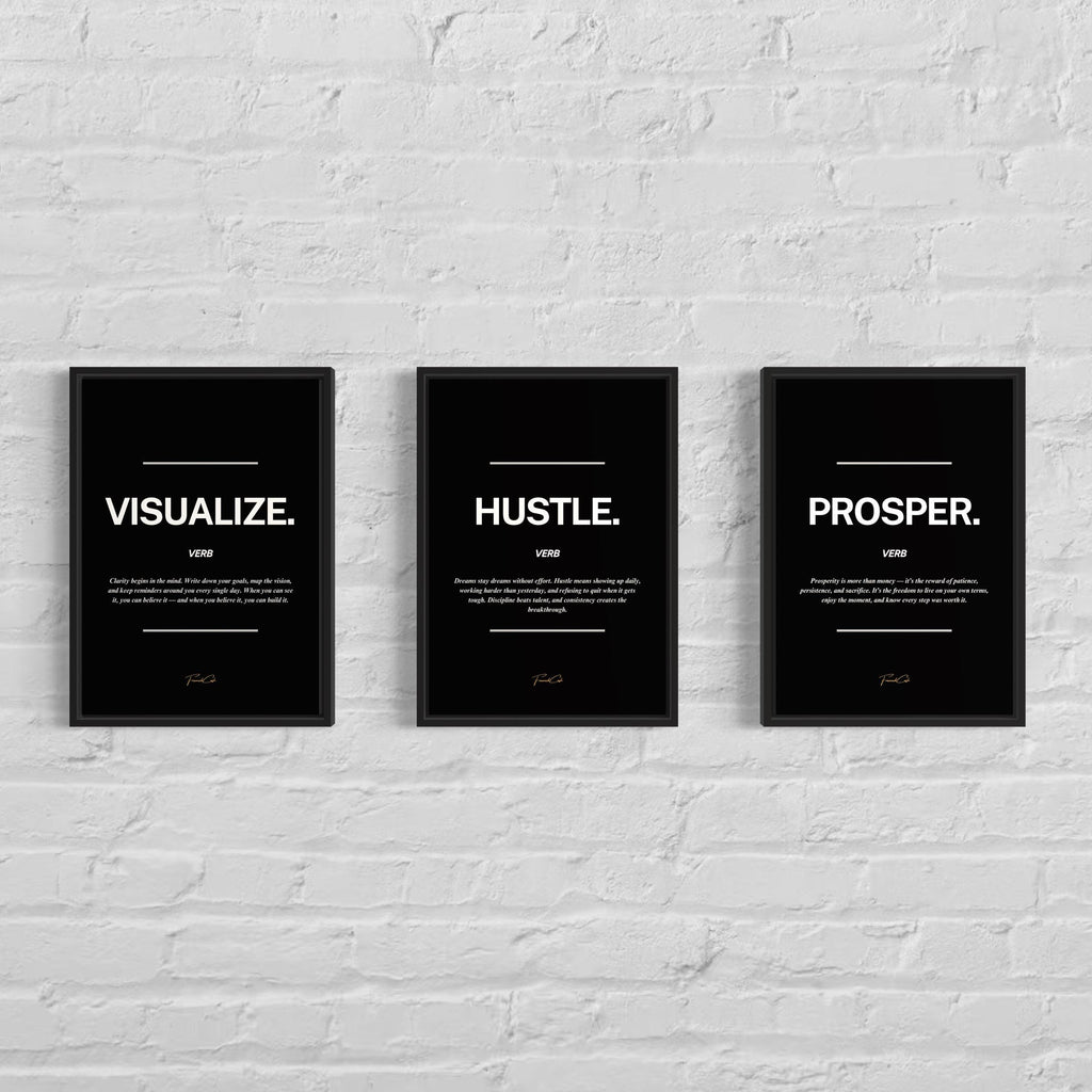 Motivational Poster Frame Bundle – Visualize, Hustle, Prosper (3 x A4 Size)