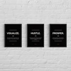 Motivational Poster Frame Bundle – Visualize, Hustle, Prosper (3 x A4 Size)