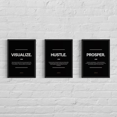 Motivational Poster Frame Bundle – Visualize, Hustle, Prosper (3 x A4 Size)