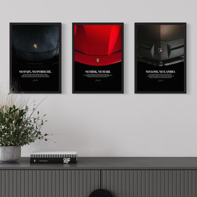 Motivational Poster Frame Bundle – Ferrari, Porsche & Lamborghini Set (3 x A3 Size)