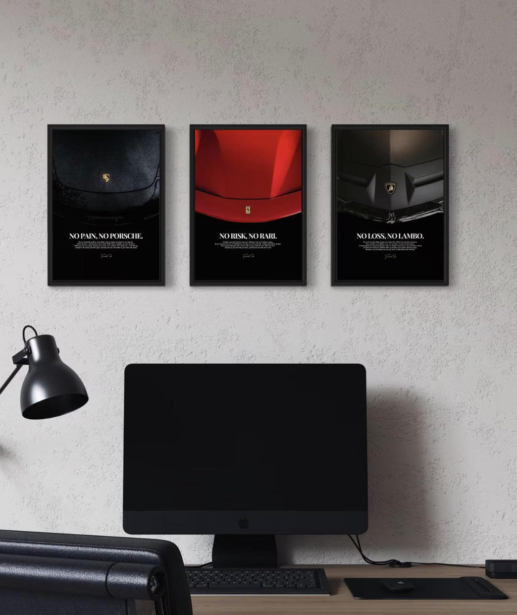 Motivational Poster Frame Bundle – Ferrari, Porsche & Lamborghini Set (3 x A4 Size)