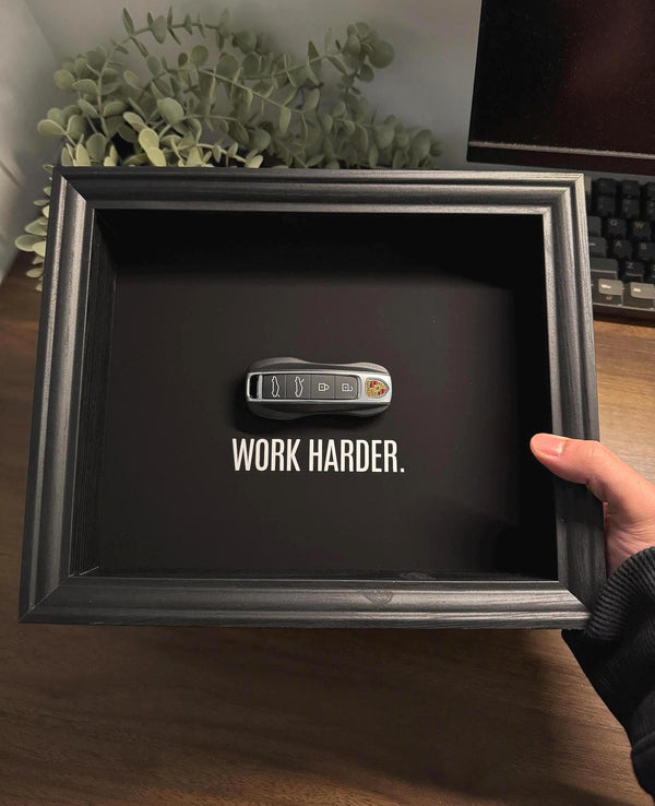 Porsche Key Framed – WORK HARDER | Motivational Wall Art by FramedCash