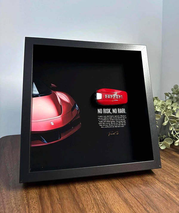 No Risk No Rari Ferrari Frame by FramedCash | 25x25cm Motivational Ferrari key Wall Art