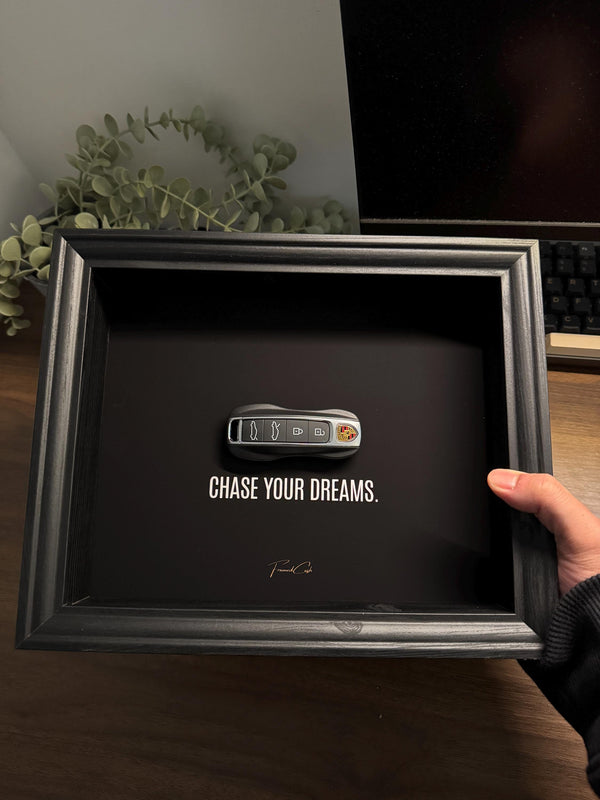Porsche Key Frame – Chase Your Dreams by FramedCash | 25x20cm Motivational Wall Frame Décor