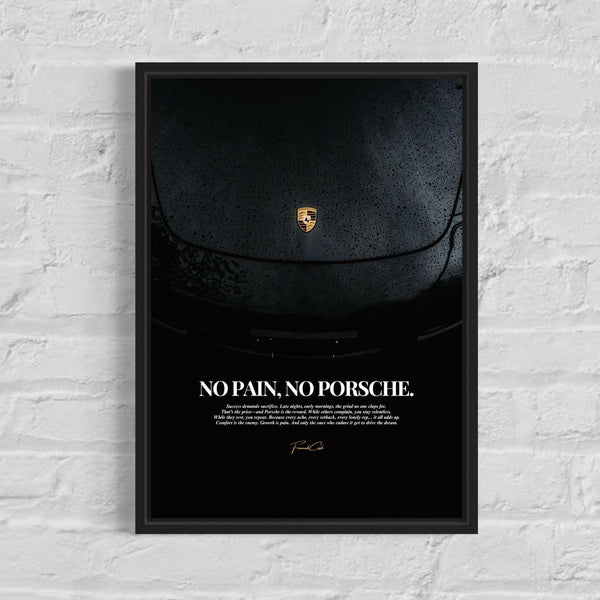 Motivational Poster Frame – "No Pain, No Porsche." – 42x30cm (A3 Size) | FramedCash