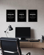 Motivational Poster Frame Bundle – Visualize, Hustle, Prosper (3 x A4 Size)