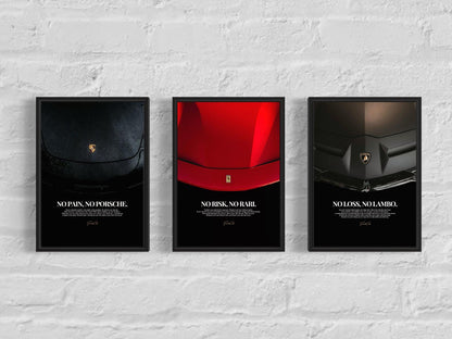 Motivational Poster Frame Bundle – Ferrari, Porsche & Lamborghini Set (3 x A4 Size)