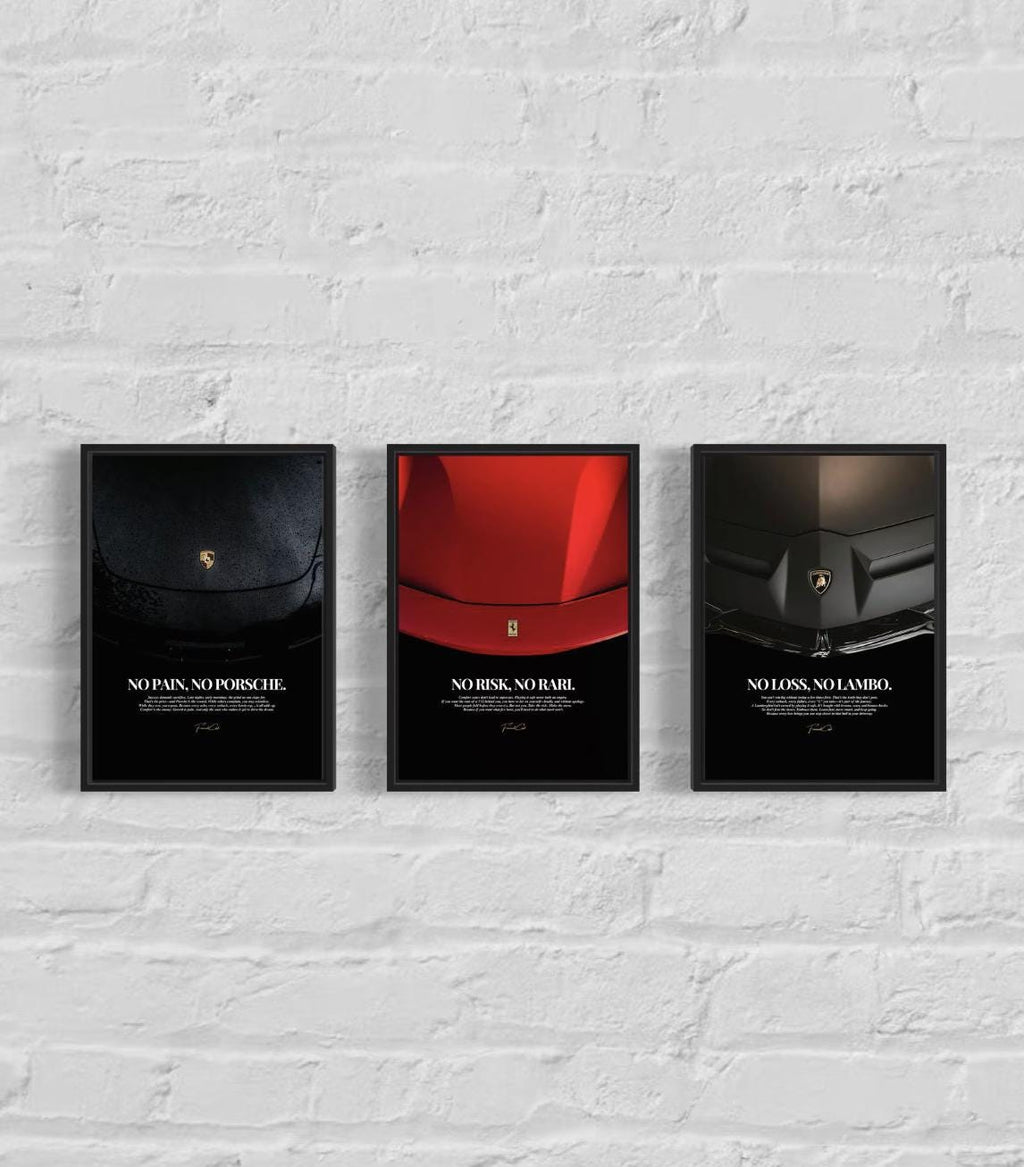 Motivational Poster Frame Bundle – Ferrari, Porsche & Lamborghini Set (3 x A4 Size)
