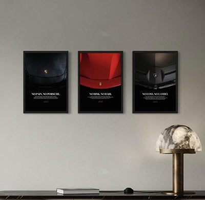 Motivational Poster Frame Bundle – Ferrari, Porsche & Lamborghini Set (3 x A3 Size)