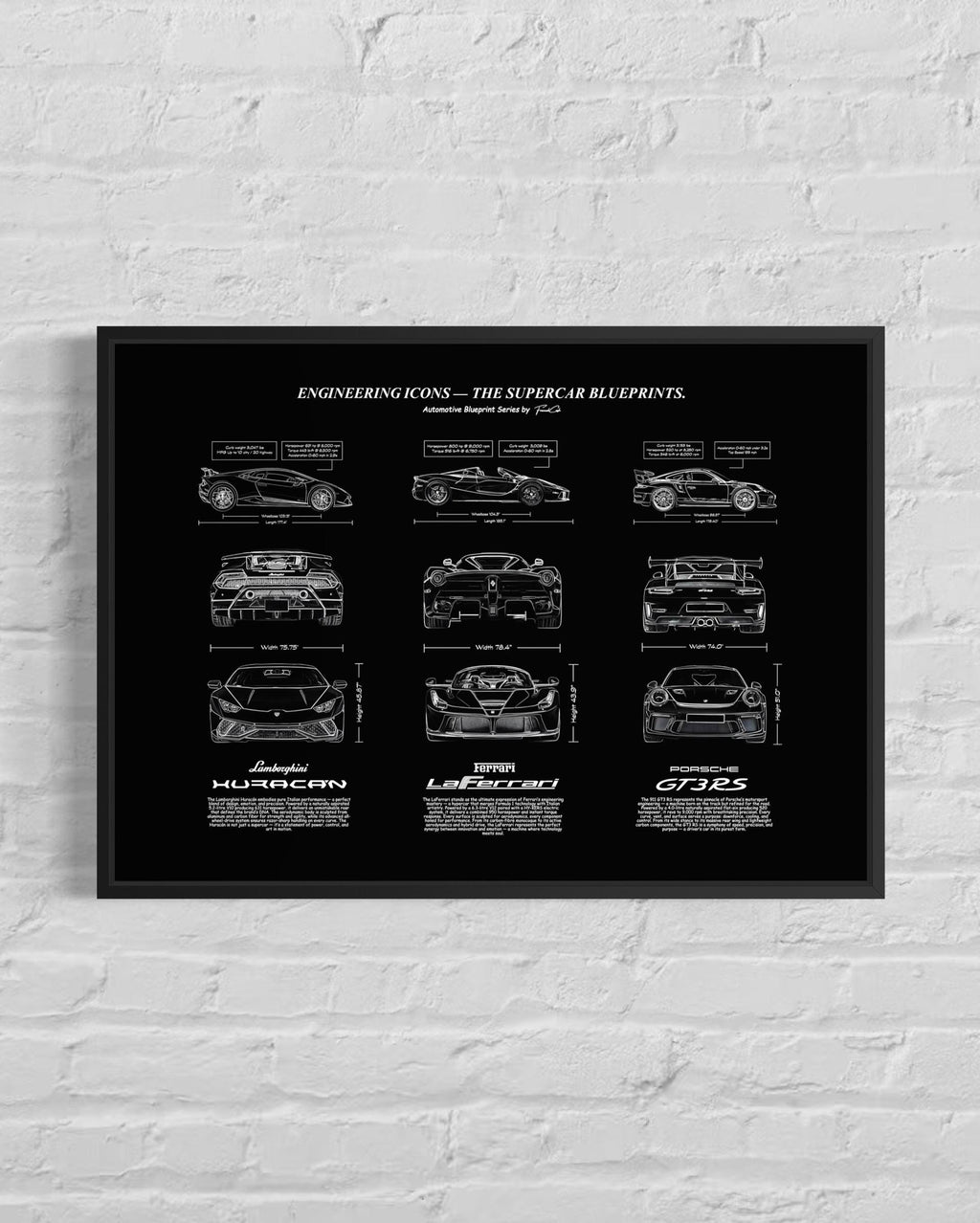 Engineering Icons – The Supercar Blueprints Wall Art Poster Frame (A3)