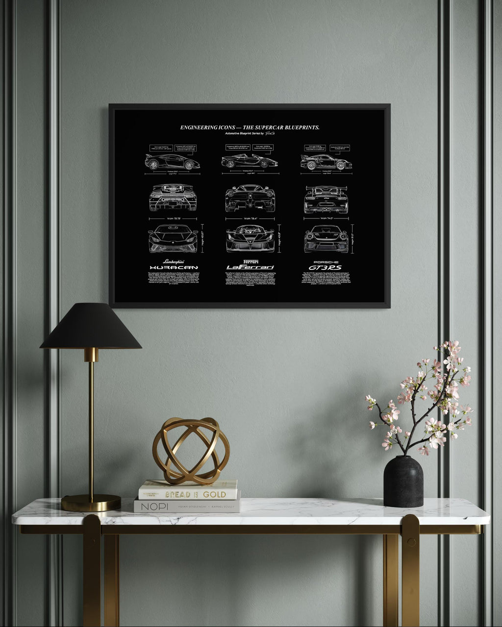 Engineering Icons – The Supercar Blueprints Wall Art Poster Frame (A3)