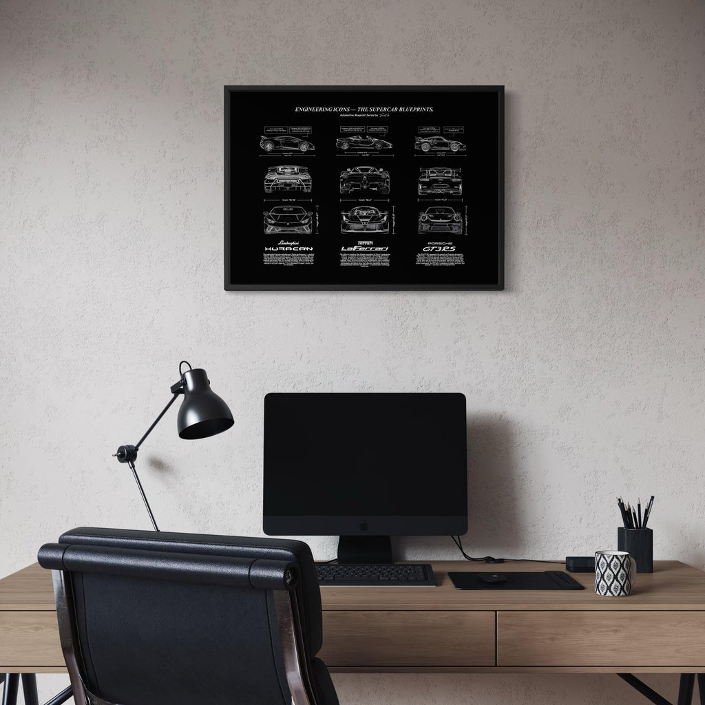 Engineering Icons – The Supercar Blueprints Wall Art Poster Frame (A3)