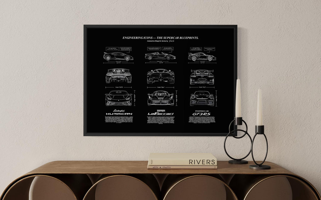 Engineering Icons – The Supercar Blueprints Wall Art Poster Frame (A3)