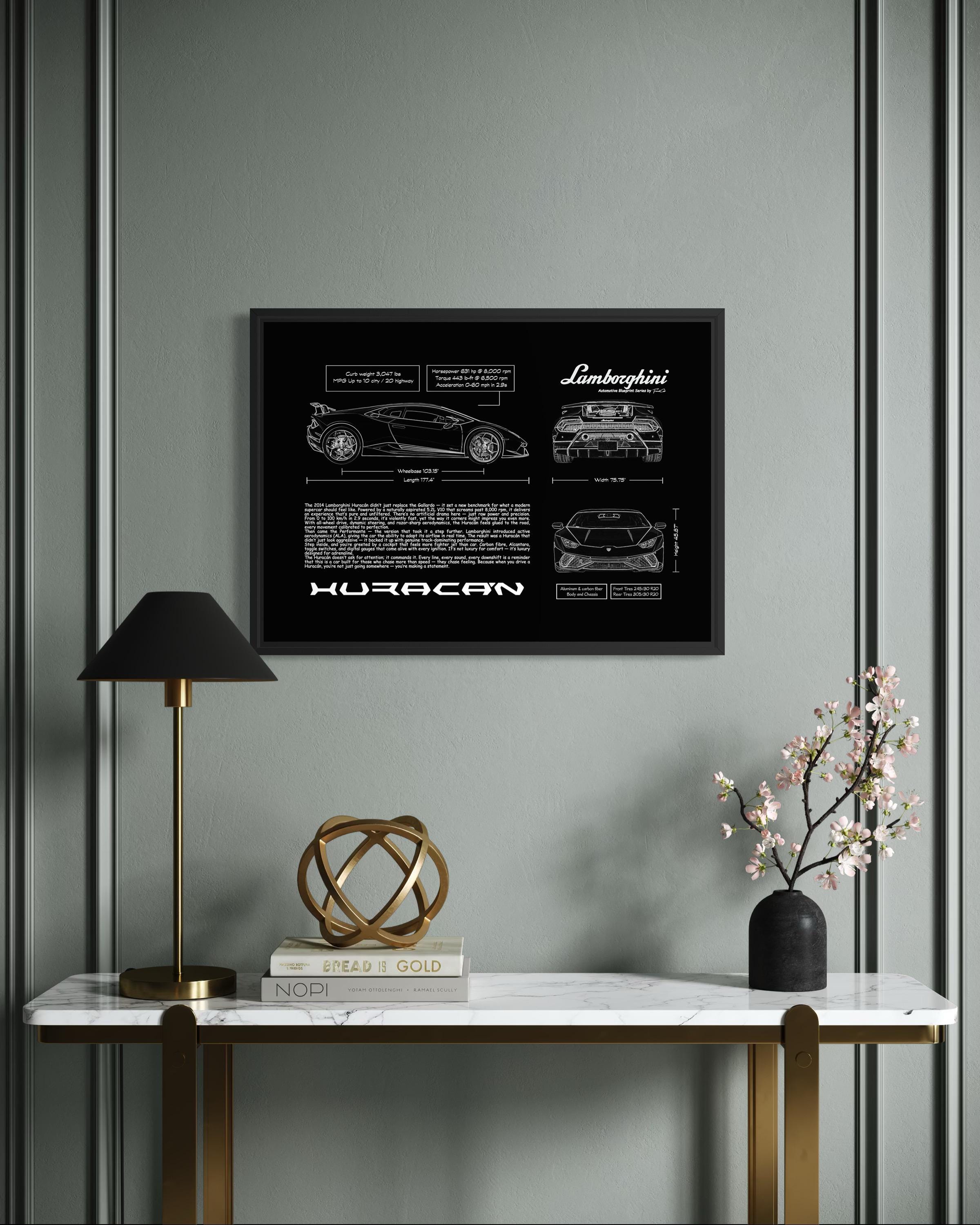 Lamborghini Huracán Blueprint – Wall Art Poster Frame (A3)