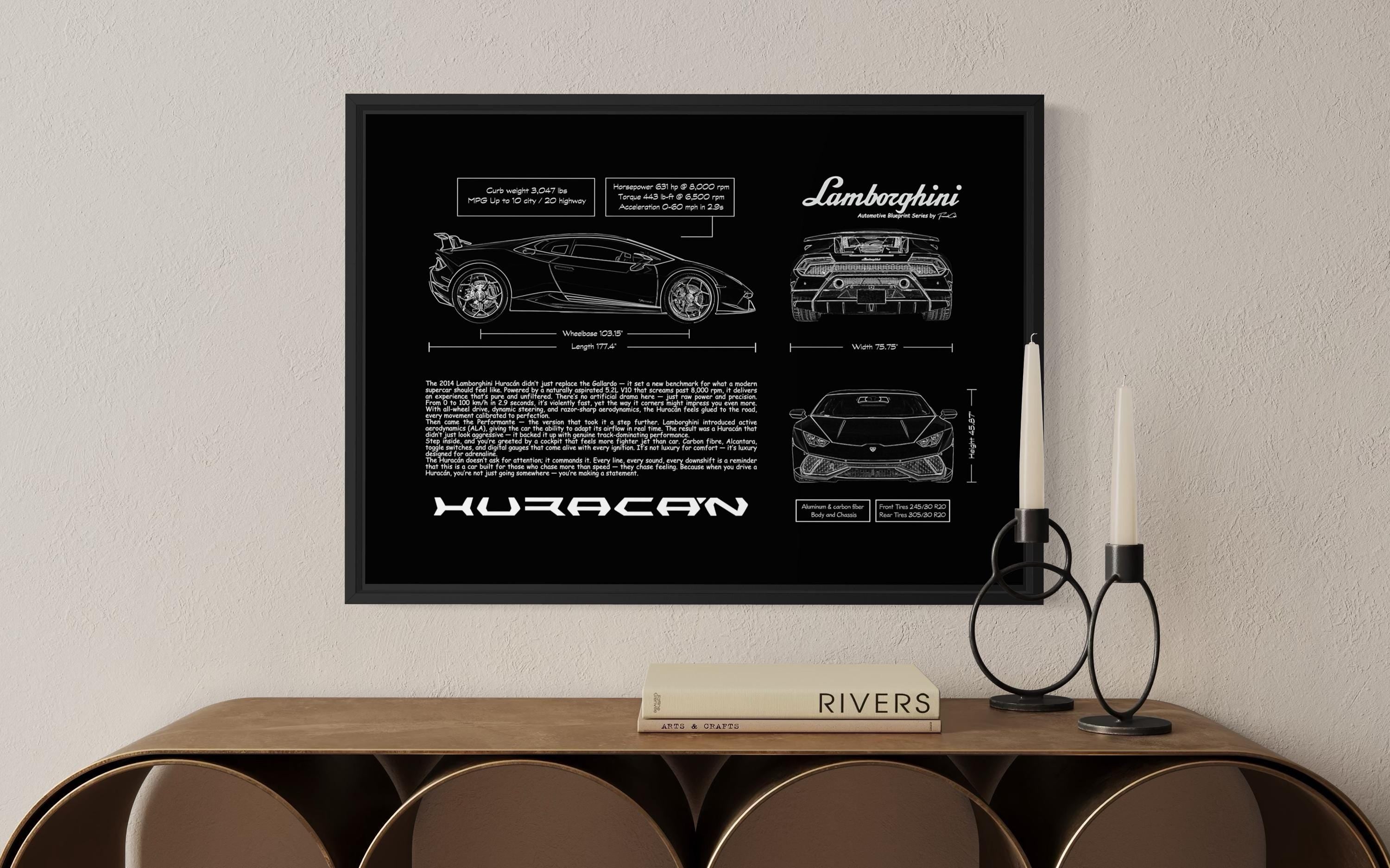 Lamborghini Huracán Blueprint – Wall Art Poster Frame (A3)