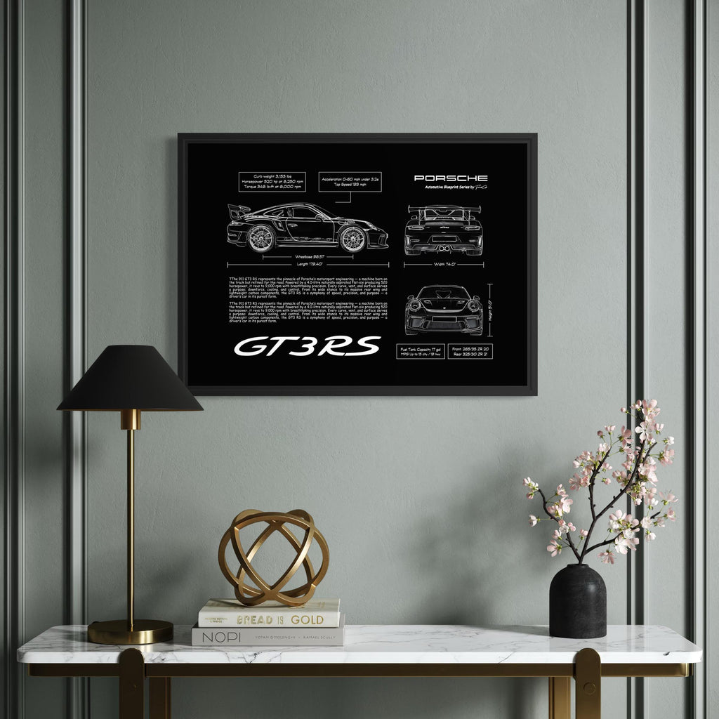 Porsche 911 GT3 RS Blueprint – Wall Art Poster Frame (A3)