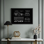 Porsche 911 GT3 RS Blueprint – Wall Art Poster Frame (A3)
