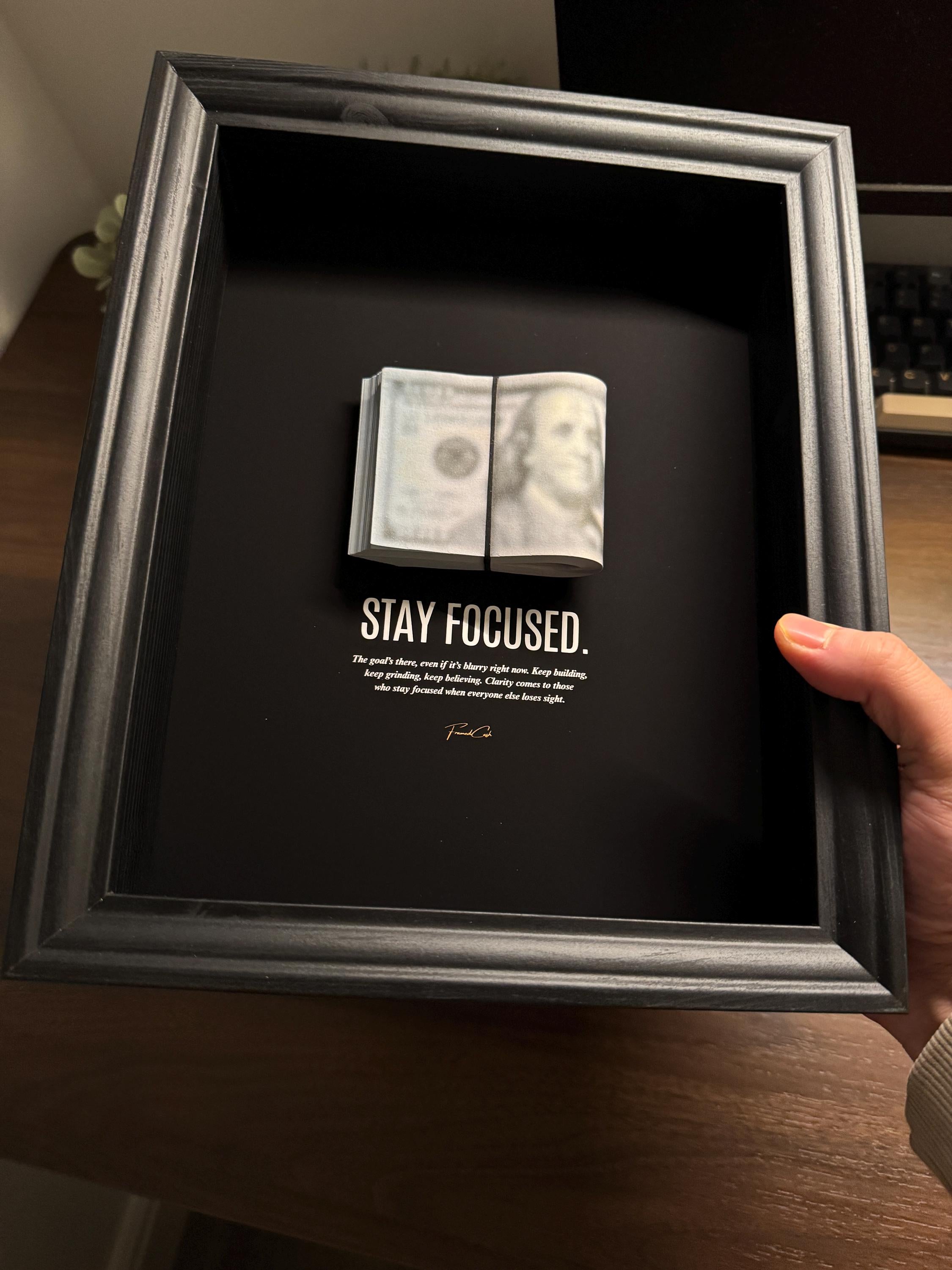 Stay Focused Frame by FramedCash – Blurred USD Stack | Motivational Money Art (20x25cm)