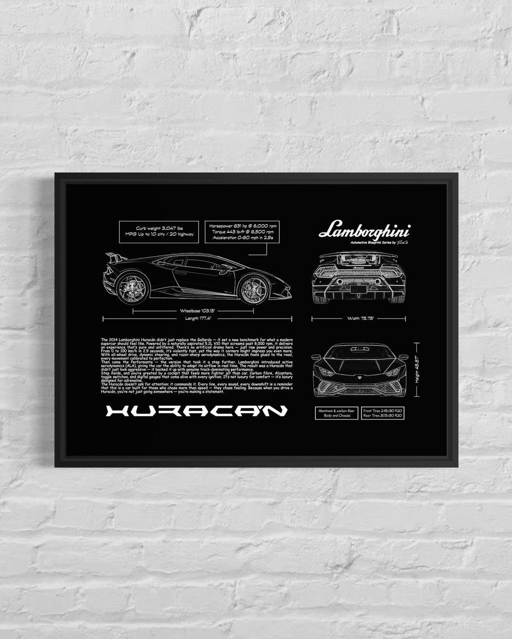 Lamborghini Huracán Blueprint – Wall Art Poster Frame (A3)