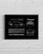 Lamborghini Huracán Blueprint – Wall Art Poster Frame (A3)