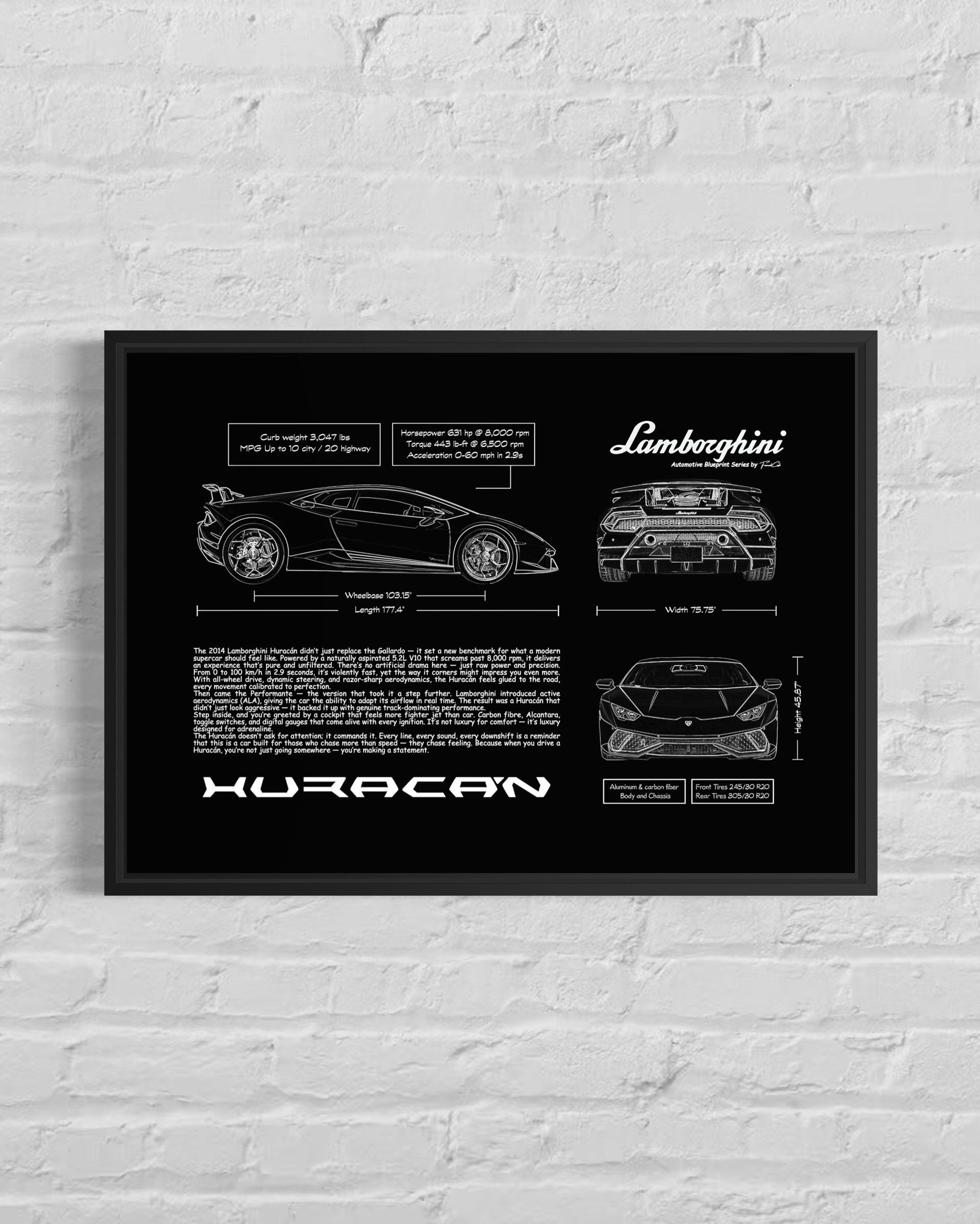 Lamborghini Huracán Blueprint – Wall Art Poster Frame (A3)