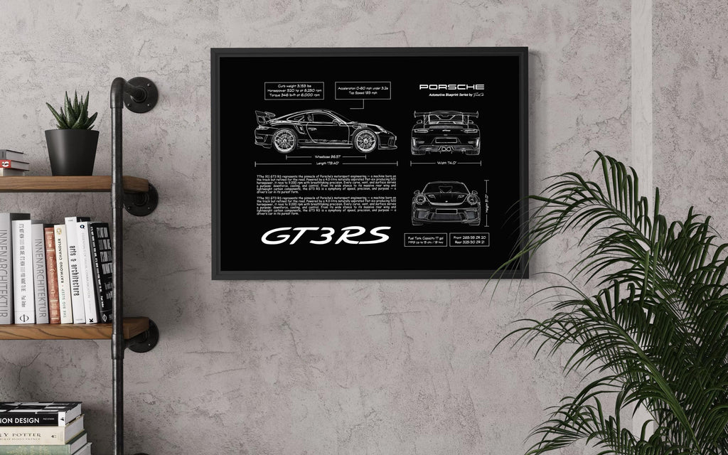 Porsche 911 GT3 RS Blueprint – Wall Art Poster Frame (A3)