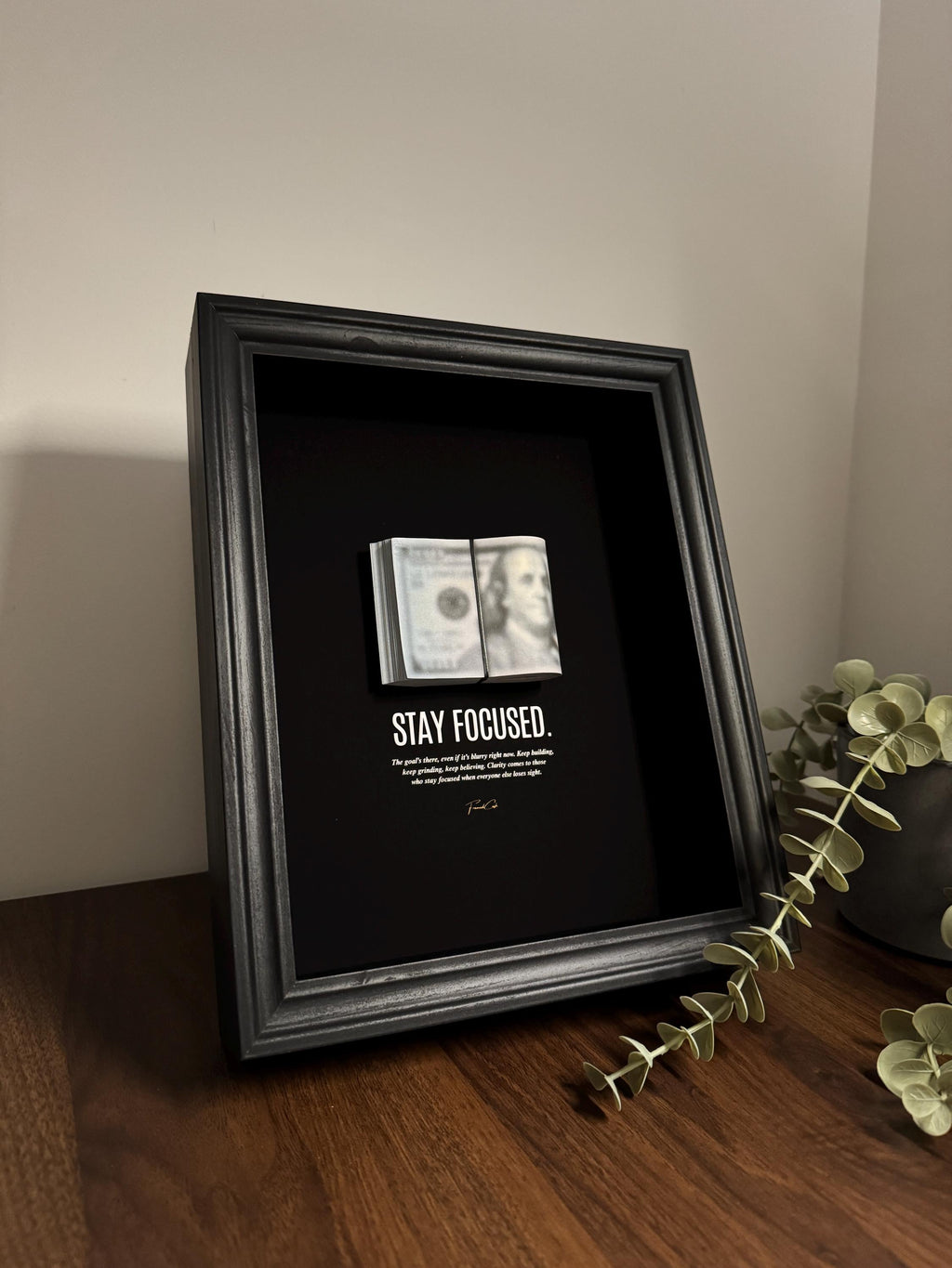 Stay Focused Frame by FramedCash – Blurred USD Stack | Motivational Money Art (20x25cm)