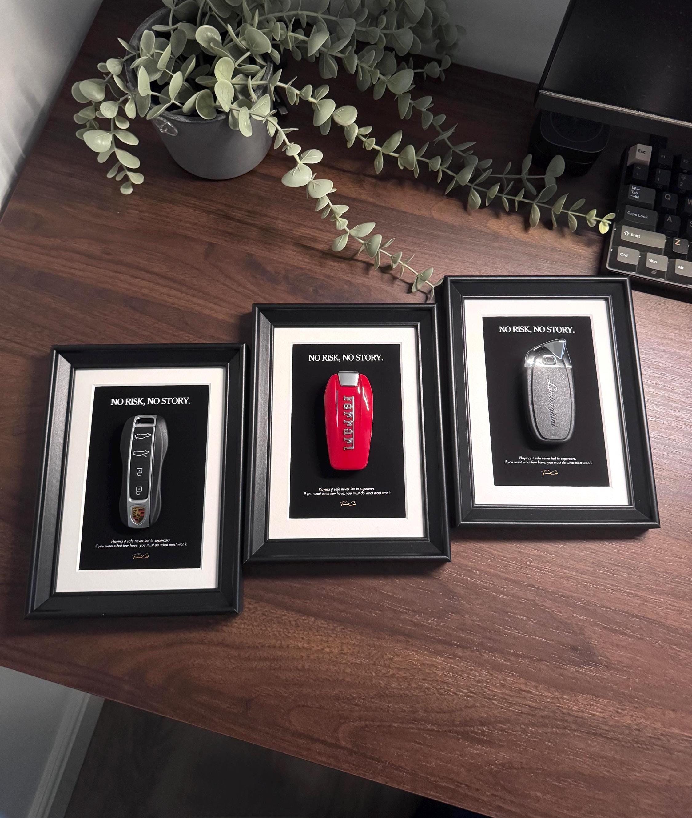 No Risk, No Story - Set of 3 Mini Frames | Porsche, Ferrari & Lamborghini Keys