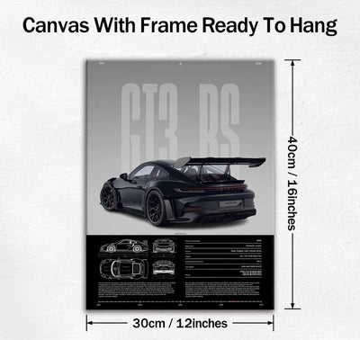GT3 RS BLUEPRINT – Precision in Motion - Wooden Canvas Poster