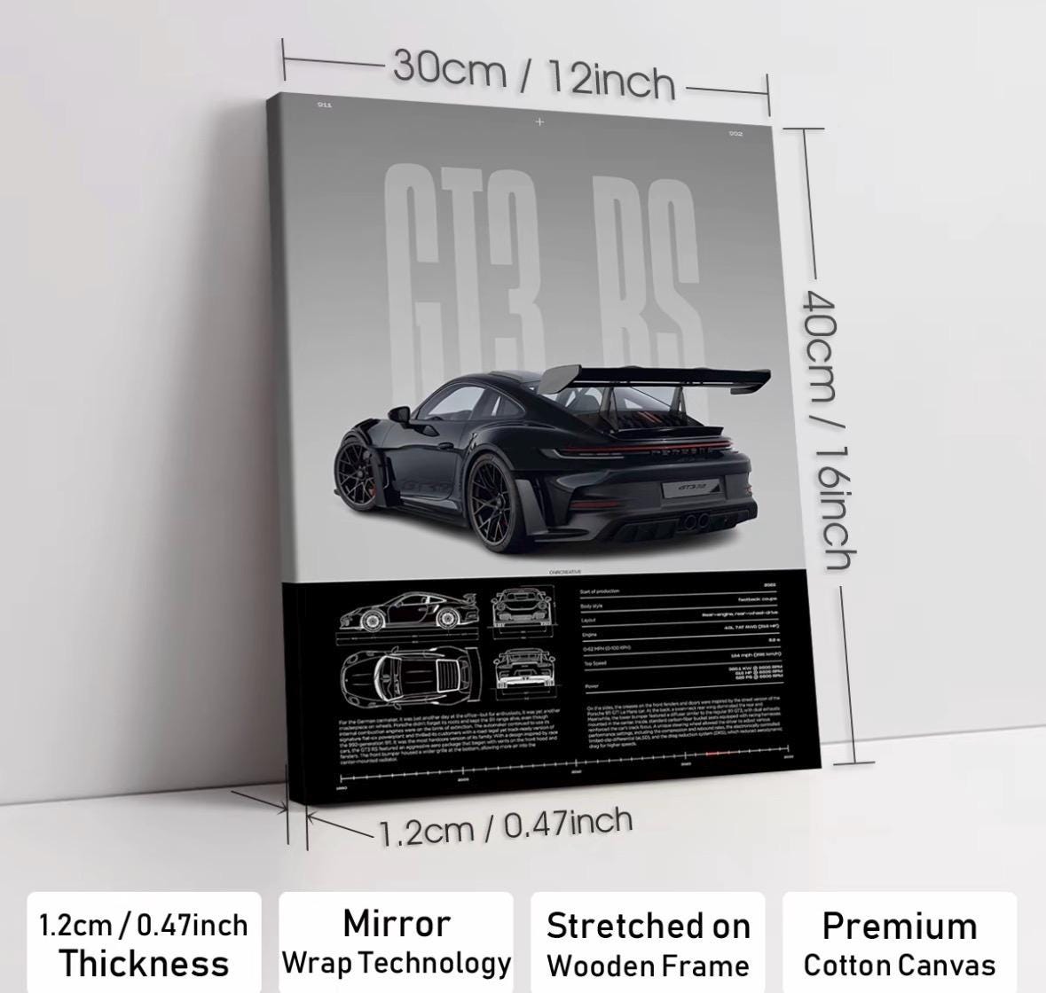 GT3 RS BLUEPRINT – Precision in Motion - Wooden Canvas Poster