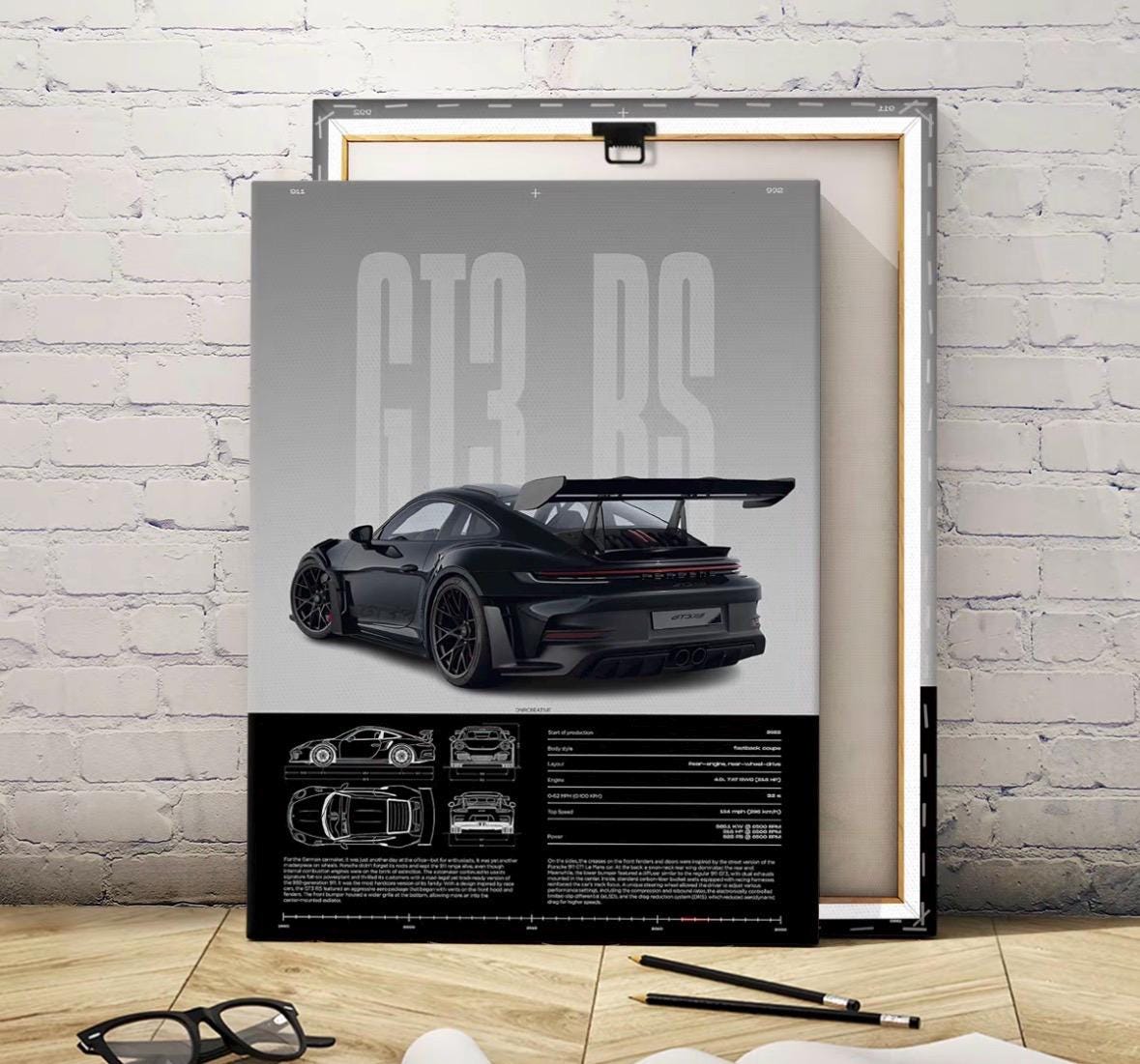 GT3 RS BLUEPRINT – Precision in Motion - Wooden Canvas Poster
