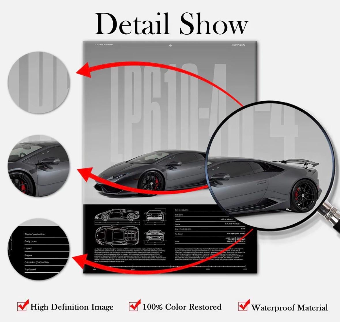 LAMBORGHINI HURACÁN LP610-4 – Precision in Motion - Wooden Canvas Poster