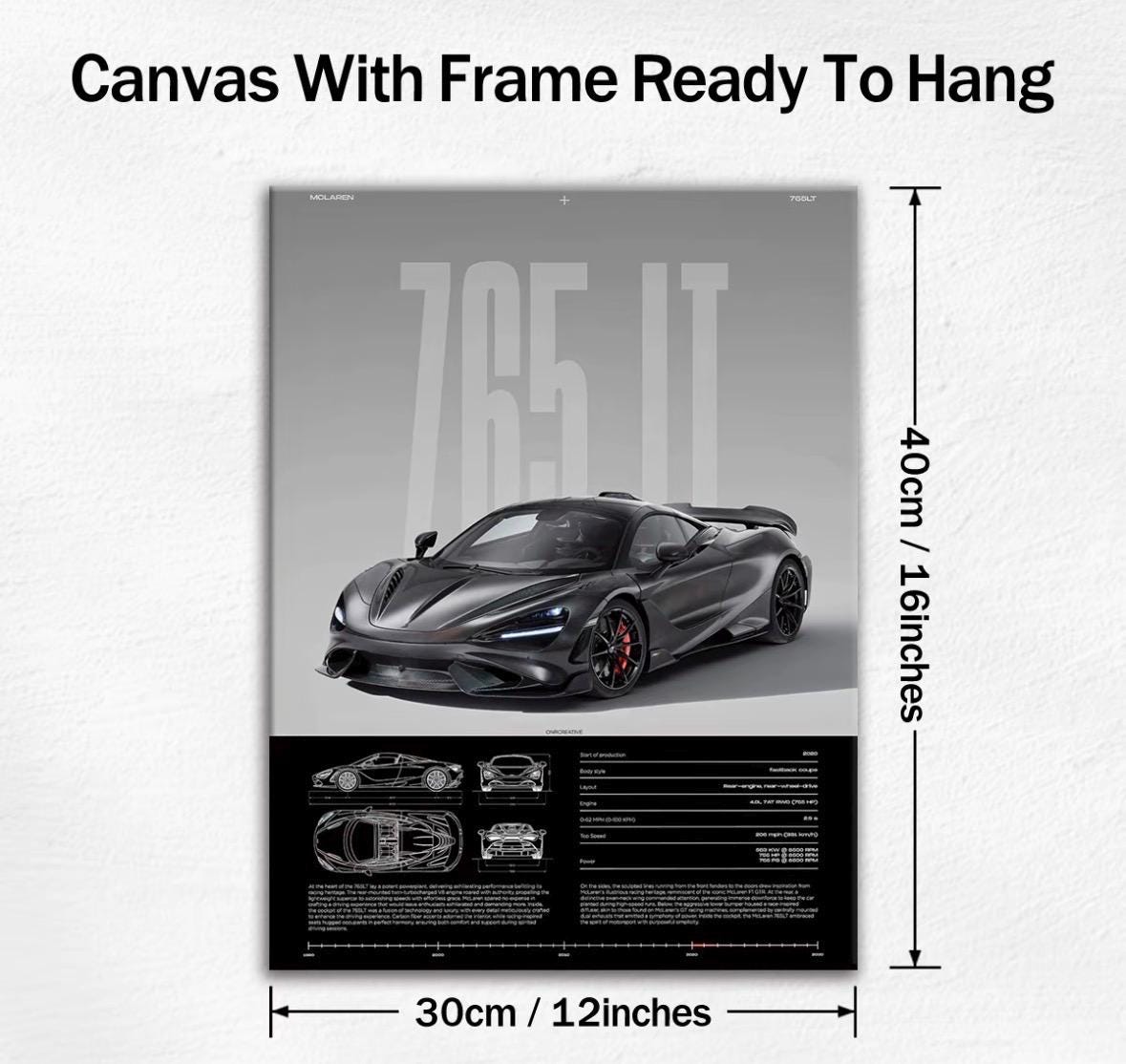 MCLAREN 765LT – Engineered Extremes - Wooden Canvas Poster