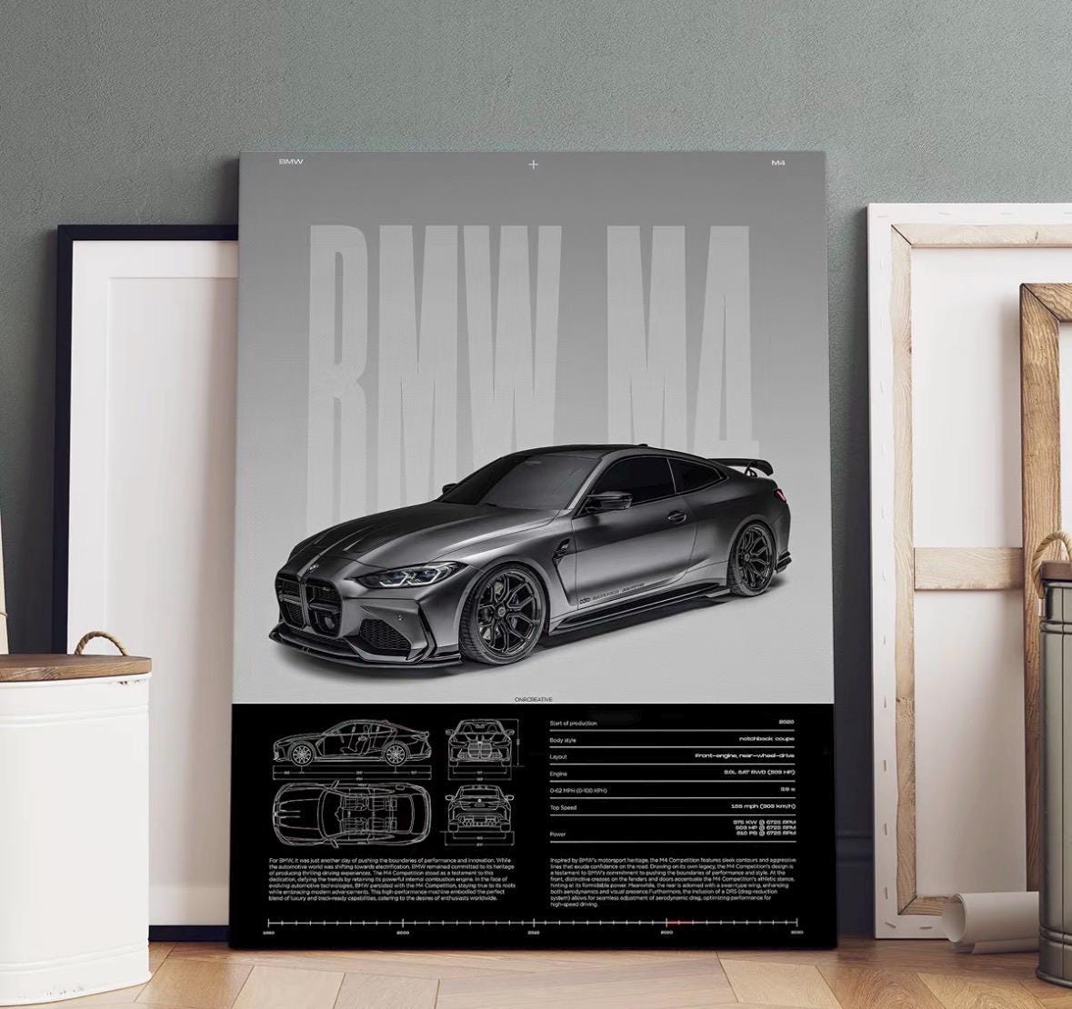 BMW M4 – Precision Meets Power | Wooden Canvas Poster