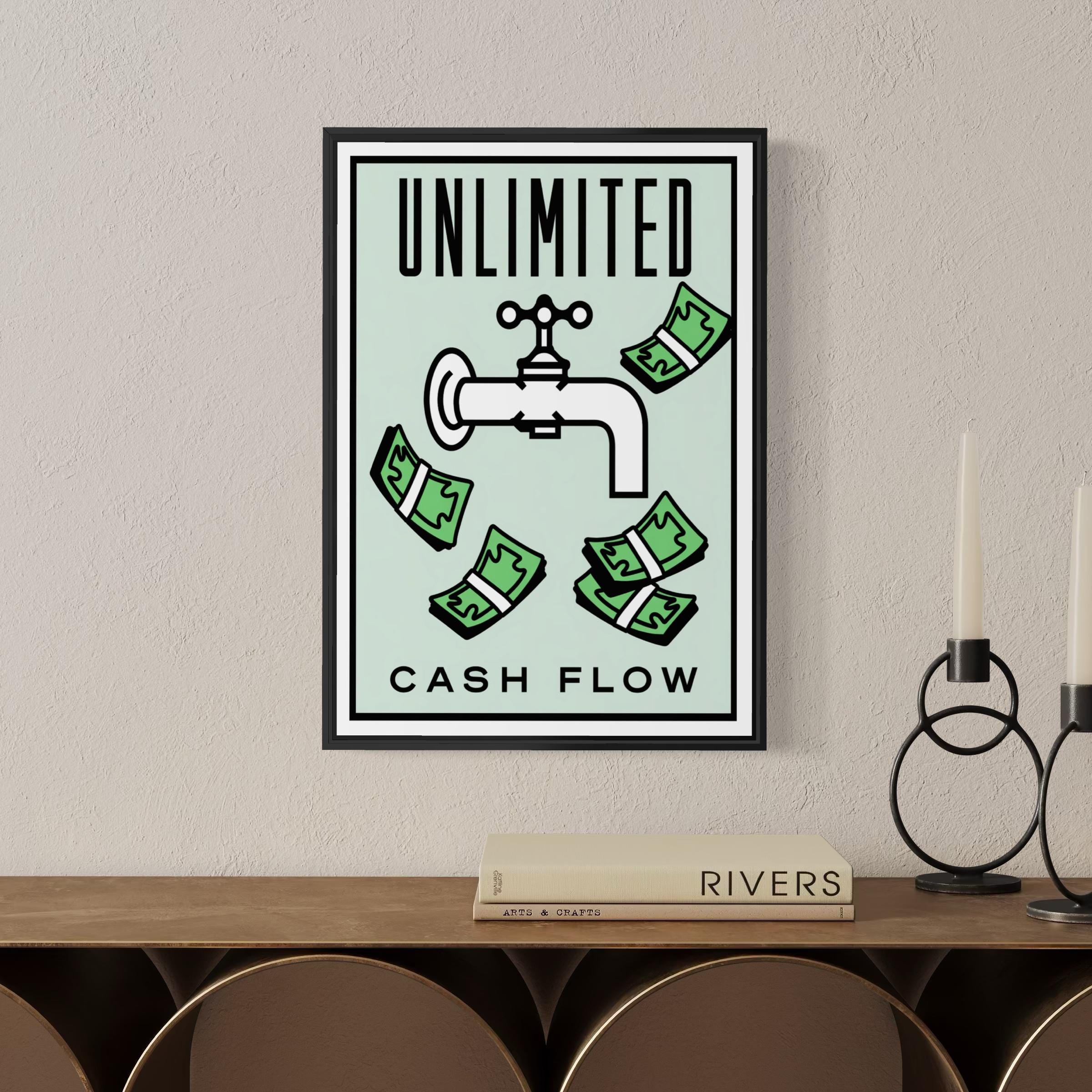 Motivational Poster Framed - Unlimited Cash Flow– Monopoly Edition (A3 Size)