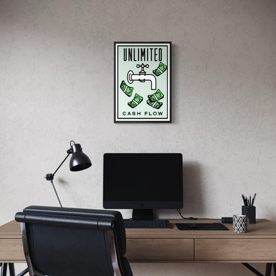 Motivational Poster Framed - Unlimited Cash Flow– Monopoly Edition (A3 Size)