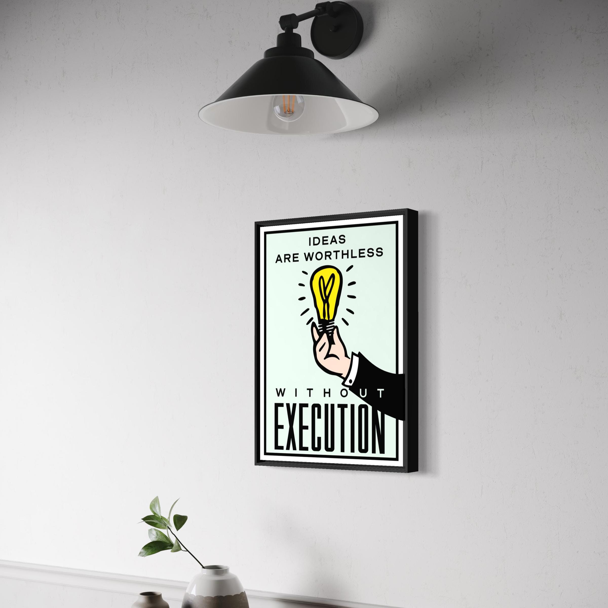 Motivational Poster Framed - Ideas Are Worthless Without Execution – Monopoly Edition (A3 Size)