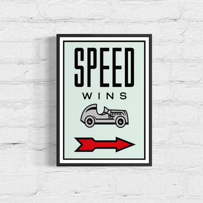 Motivational Poster Framed - Speed Wins – Monopoly Edition (A3 Size)