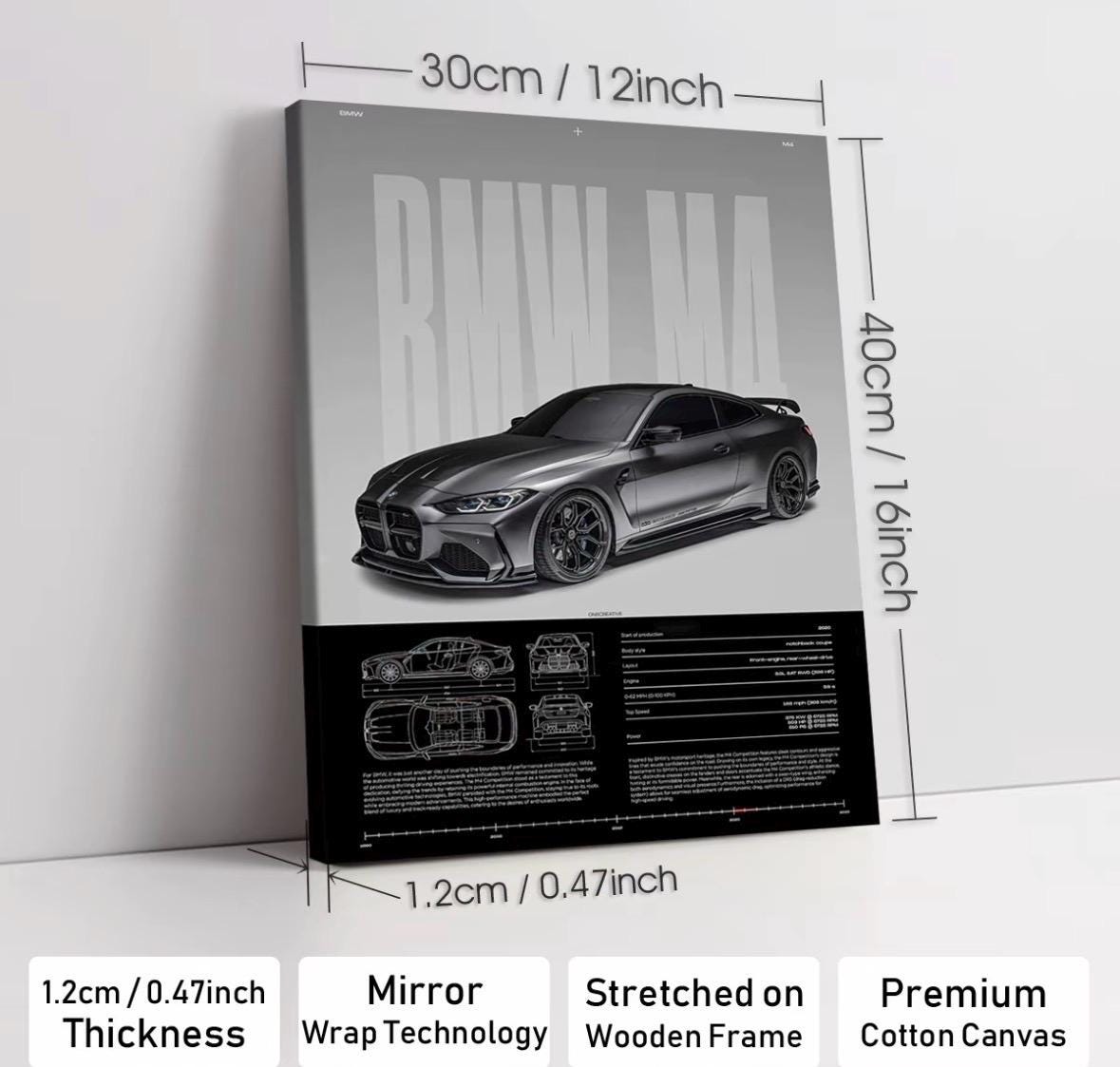 BMW M4 – Precision Meets Power | Wooden Canvas Poster