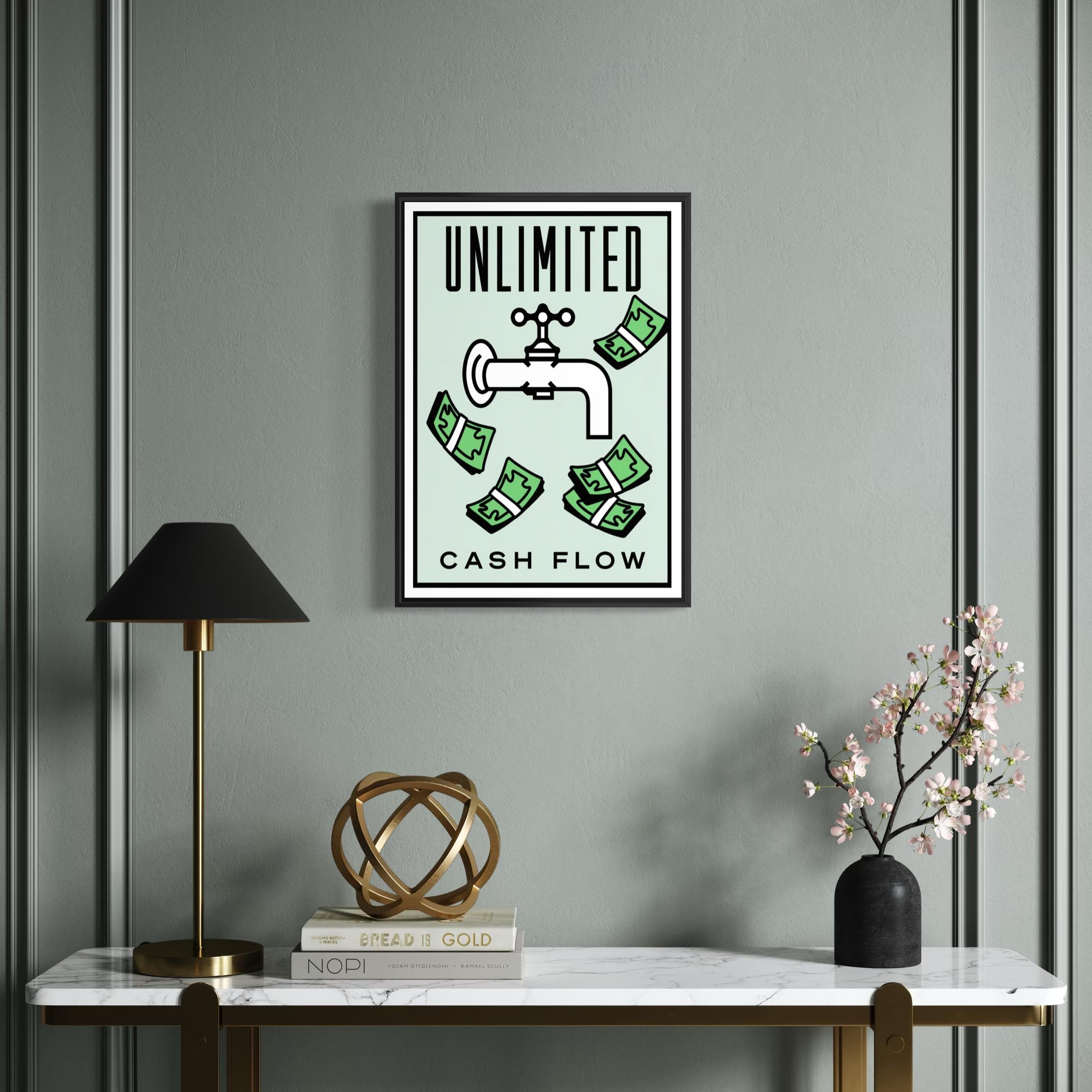 Motivational Poster Framed - Unlimited Cash Flow– Monopoly Edition (A3 Size)