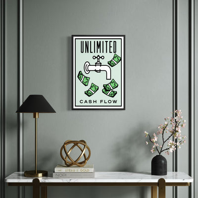 Motivational Poster Framed - Unlimited Cash Flow– Monopoly Edition (A3 Size)