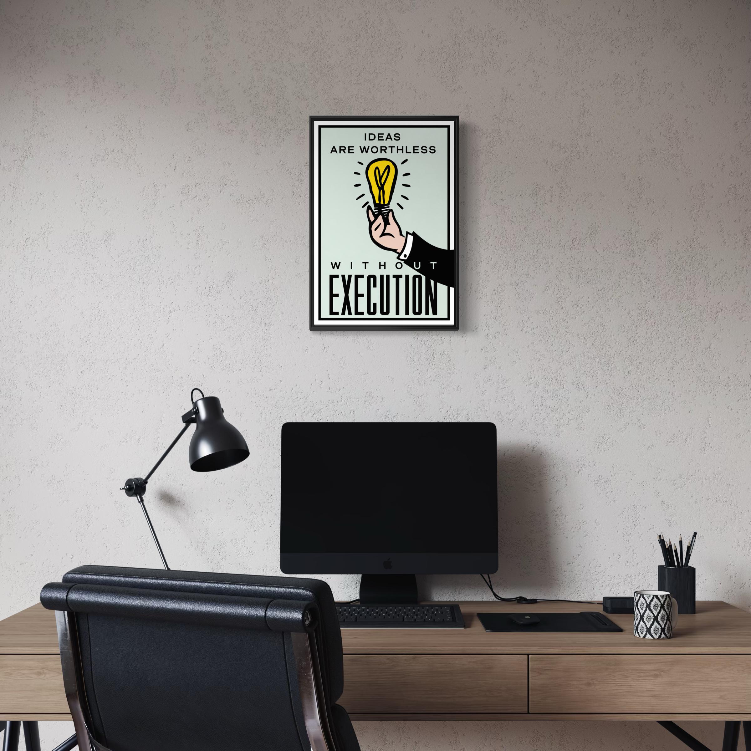 Motivational Poster Framed - Ideas Are Worthless Without Execution – Monopoly Edition (A3 Size)