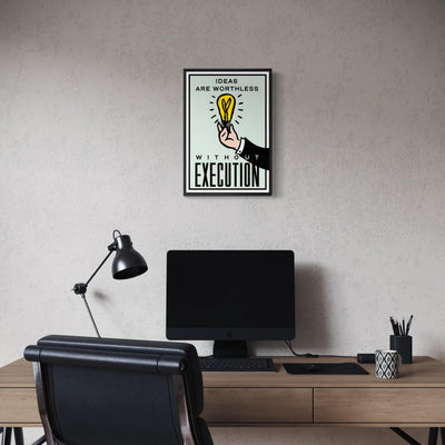 Motivational Poster Framed - Ideas Are Worthless Without Execution – Monopoly Edition (A3 Size)