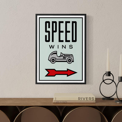 Motivational Poster Framed - Speed Wins – Monopoly Edition (A3 Size)
